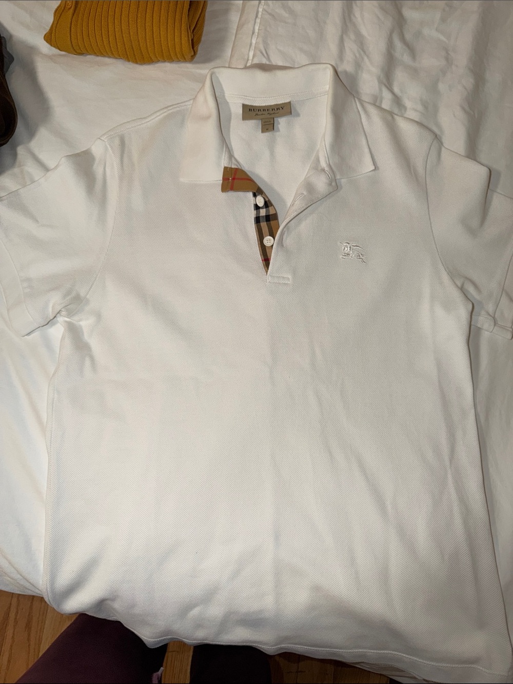 Burberry White Polo Shirt with Signature Check Placket